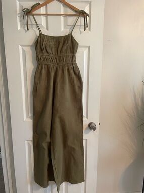 Olive Green Tie-Shoulder Jumpsuit